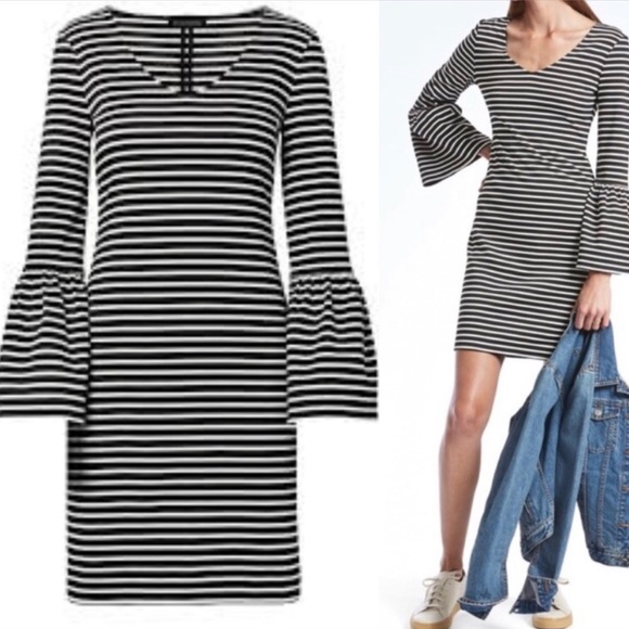 NWT BANANA REPUBLIC BELL SLEEVE STRIPE PONTE SHEATH DRESS - Picture 9 of 12